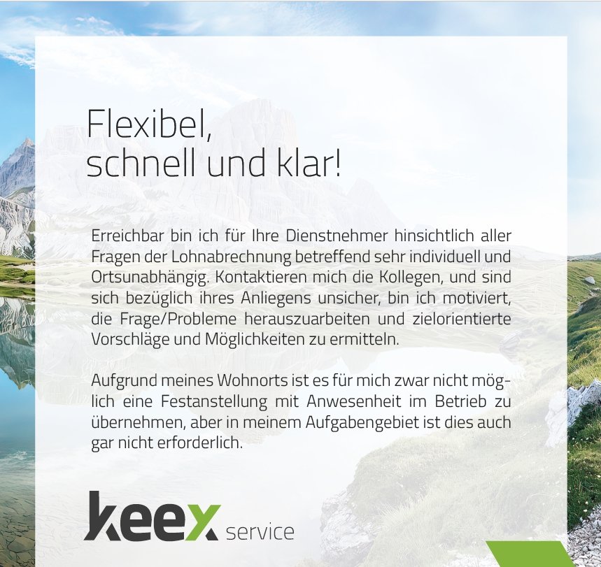 Seite 3 des Folders von Keex Service - Lohnverrechnung und Büroservice